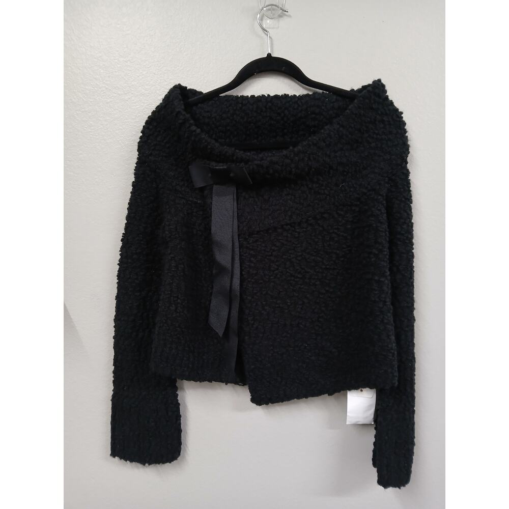 Moda International black textured, cropped wrap sweater size small